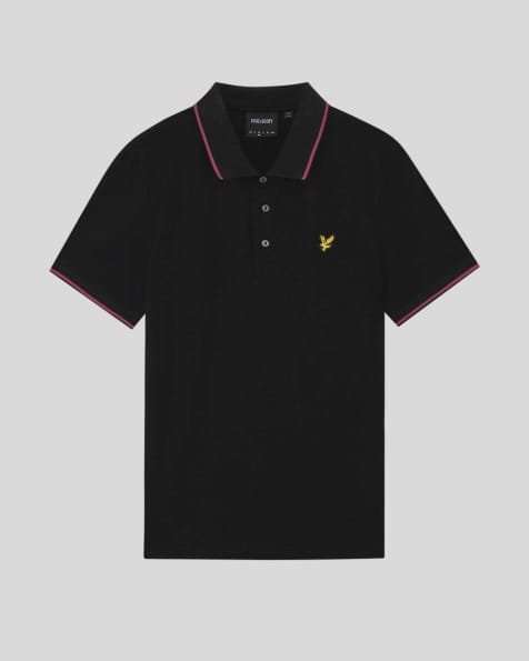 Lyle & Scott Ss polo shirts tipped polo shirt in y326 jet black/ pink flare - view 1
