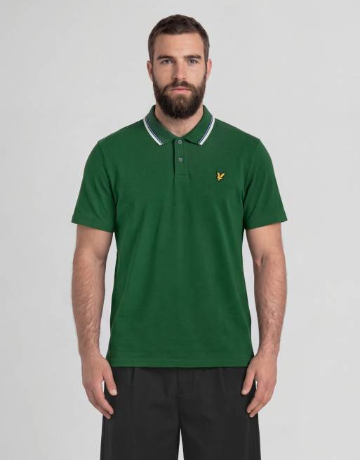 Lyle & Scott Ss polo shirts track tipped polo shirt in y295 clover green, 2 of 6