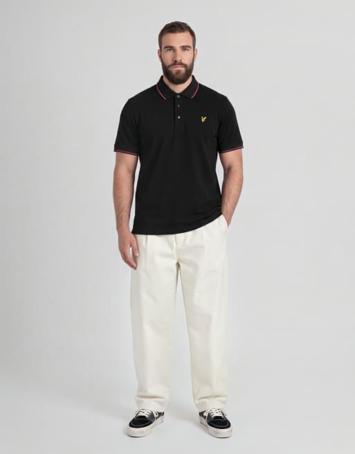 Lyle & Scott Ss Polohemd mit Kontraststreifen in y326 Jet Black/Pink Flare, 4 von 7