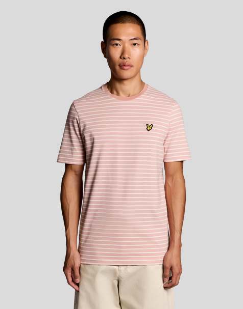 Lyle & Scott Ss t-shirts breton t-shirt in y152 pink grapefruit/ white