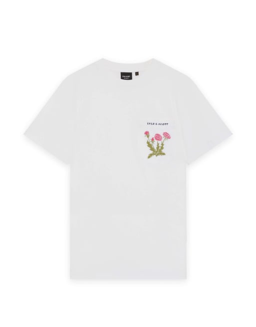 Lyle & Scott Ss t-shirts floral embroidered t-shirt in 626 white, 4 of 5