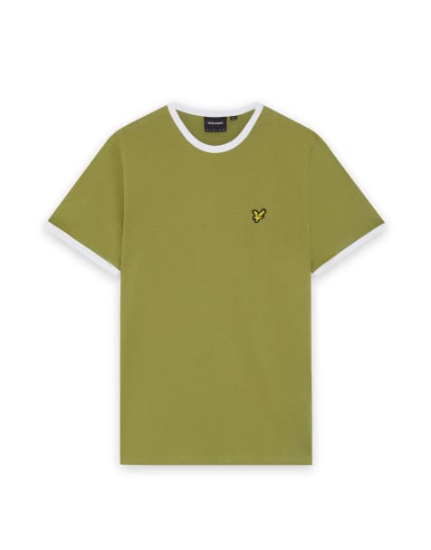 Lyle & Scott Ss t-shirts ringer t-shirt in y166 shrub green/ white - view 1