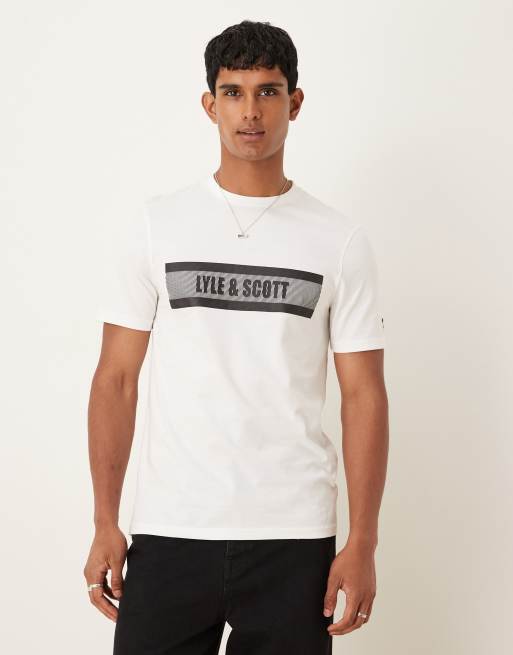 Lyle & Scott Ss t-shirts stripe logo graphic t-shirt in 626 white