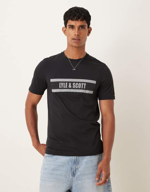 Lyle & Scott Ss t-shirts stripe logo graphic t-shirt in z865 jet black