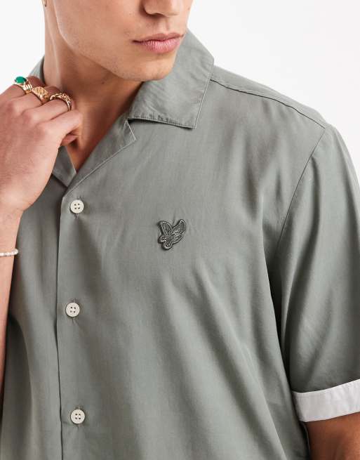 Lyle & Scott Ss woven shirt contrast cuff shirt in x838 clay green/ white, 3 of 4