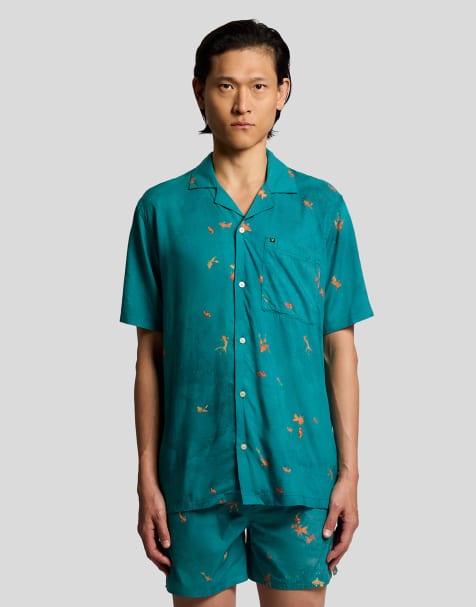 Lyle & Scott Ss woven shirts goldfish resort shirt in y158 lagoon/ orange blaze - view 1