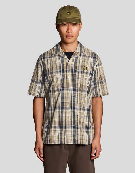 Lyle & Scott Ss woven shirts linen check short sleeve shirt in y119 herb green - view 1