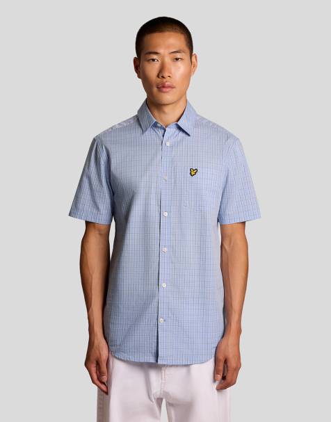 Lyle & Scott Ss woven shirts short sleeve grid check shirt in w444 chalk blue