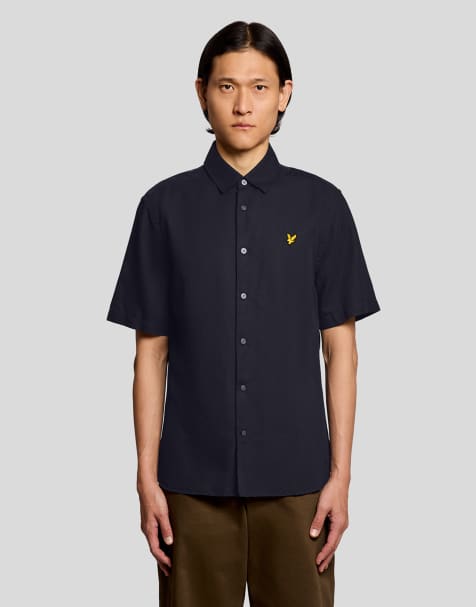 Lyle & Scott Ss woven shirts short sleeve linen blend shirt in z271 dark navy