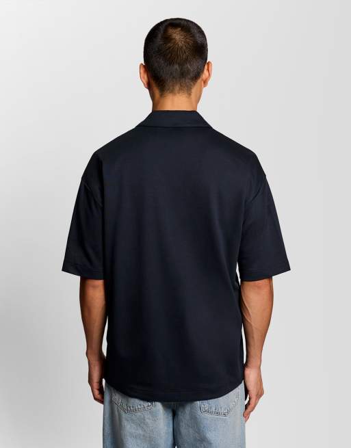 Lyle & Scott Ss woven shirts taped interlock revere shirt in z271 dark navy, 3 of 5