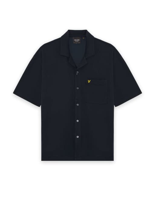 Lyle & Scott Ss woven shirts taped interlock revere shirt in z271 dark navy, 4 of 5