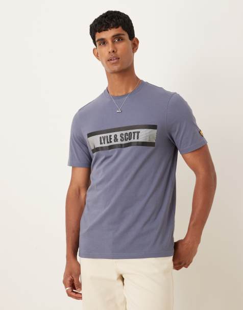 Lyle & Scott stripe logo graphic t-shirt in  steel indigo   