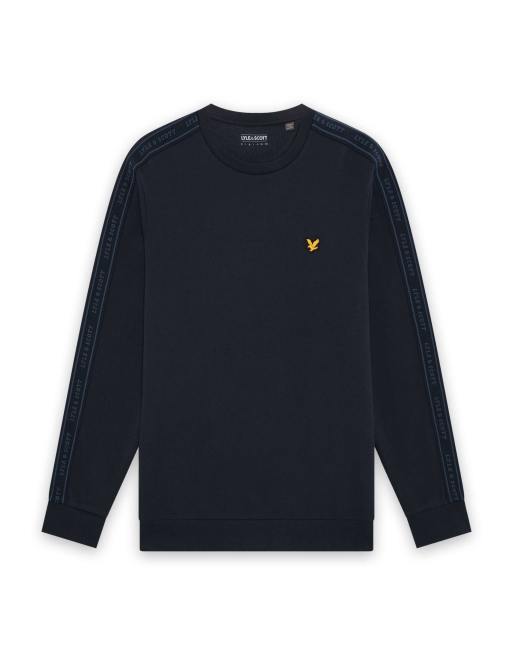 Lyle & Scott - Sudadera azul marino oscuro de capa media con cuello redondo y detalle de cinta de jacquard, 5 de 7
