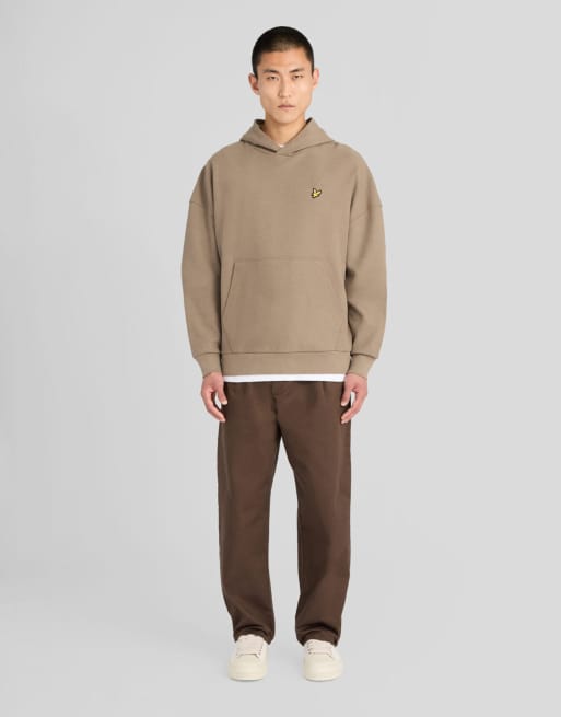 Lyle & Scott sudadera con capucha de canalé geométrico de capa intermedia en caqui ceniza, 2 de 6