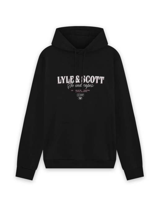 Lyle & Scott sudadera con capucha gráfica Soundscapes de capa intermedia en negro azabache, 5 de 6