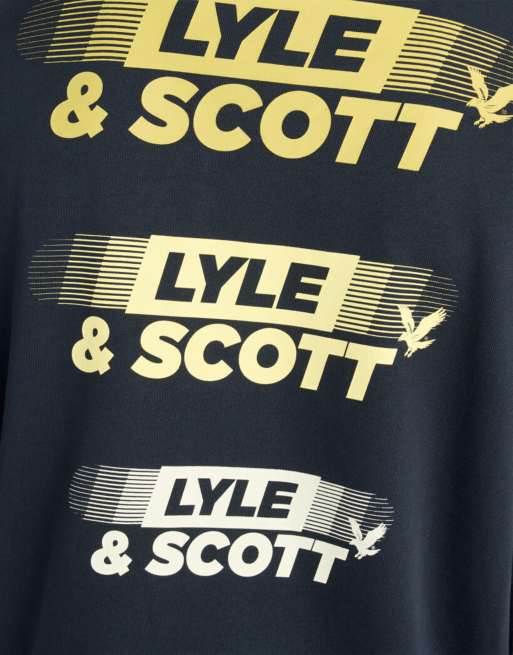 Lyle & Scott sudadera de capa intermedia con gráfico repetido en azul marino oscuro, 6 de 6