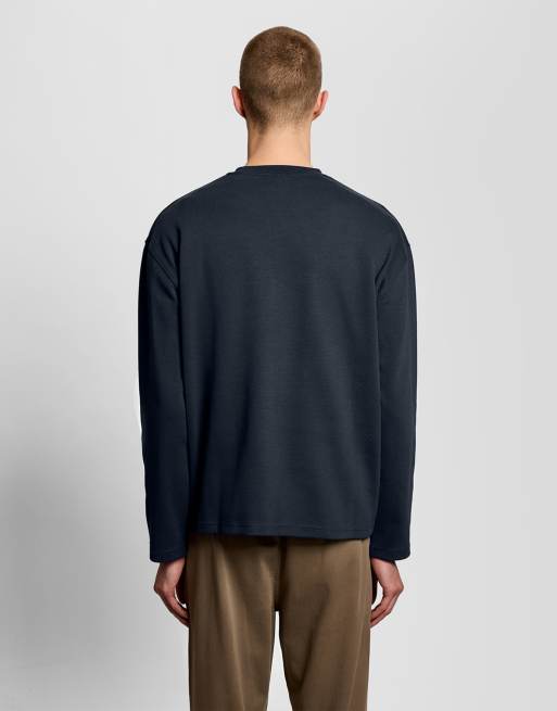 Lyle & Scott - Sudadera de cuello redondo jacquard de capa intermedia en z271 azul marino oscuro, 4 de 6