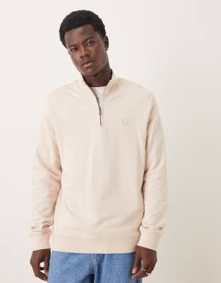 Lyle & Scott superfine quarter zip sweatshirt in pink tint