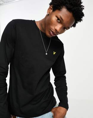 lyle & scott - svart, långärmad t-shirt med logga-svart/a