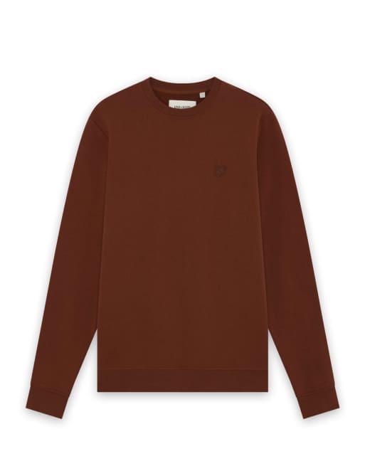 Lyle & Scott sweat-shirt col rond en maille fine mi-couche en y269 saddle auburn, 5 de 6