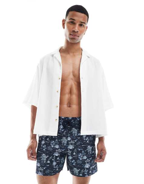Lyle & Scott Swimwear botanical garden print swimshort in z271 dark navy - view 1