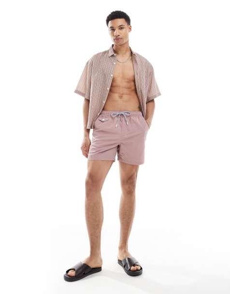 Lyle & Scott Swimwear geo motif printed swim short in x626 stealth brown - view 1