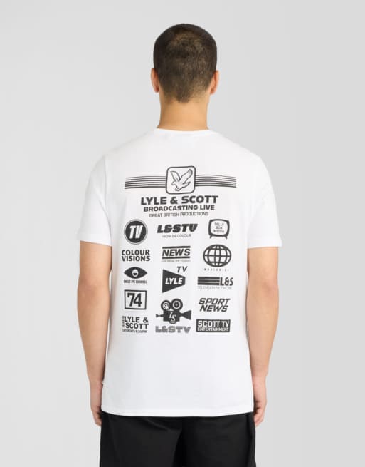 Lyle & Scott t-shirt a maniche corte con grafica broadcaster in bianco 626, 4 di 6