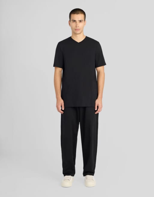 Lyle & Scott T-shirt a maniche corte in tessuto superfine con scollo a V, nero jet, 3 di 7