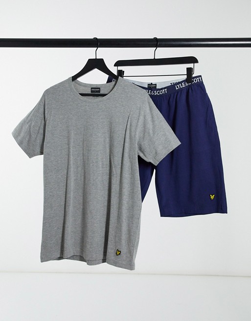 Lyle & Scott Bodywear t-shirt and short pyjama set in navy and grey