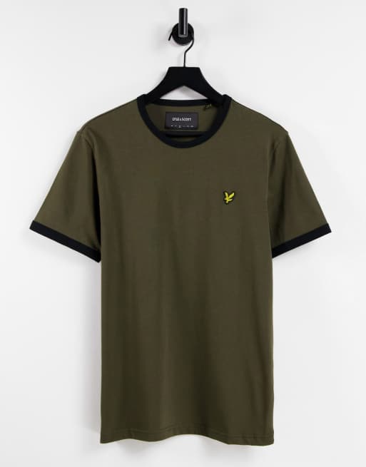 Lyle & Scott – T-Shirt in Khaki mit Zierstreifen 