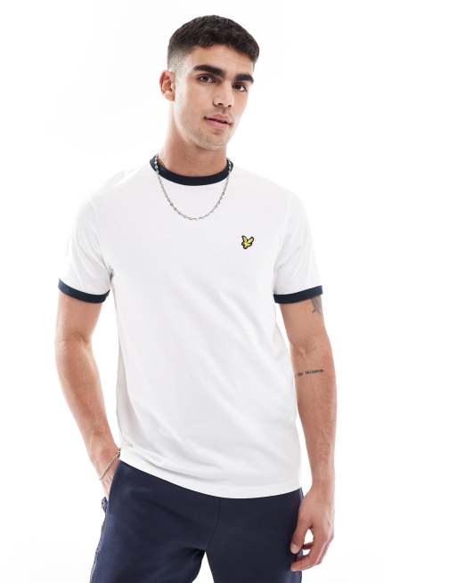 Lyle & Scott - T-shirt in wit en marineblauw   , 3 van 4
