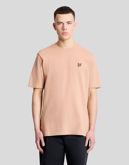 Lyle & Scott - T-shirt met korte mouwen en popcorn-jacquard in gerstkleur, 1 van 5