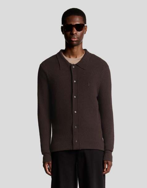 Lyle & Scott textured travel knitted overshirt in licorice  