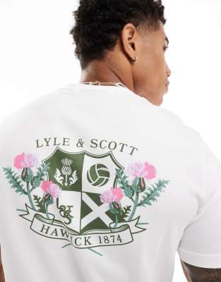 lyle & scott - thistle club - t-shirt bianca con stampa sul retro-bianco