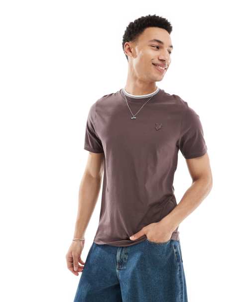 Lyle & Scott tipped superfine t-shirt in truffle