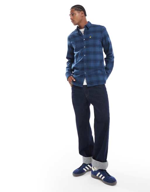 Lyle & Scott tonal check flannel shirt in dark blue, 3 of 4