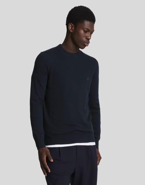 Lyle & Scott tonal eagle lambswool crew neck jumper in dark navy   - view 1