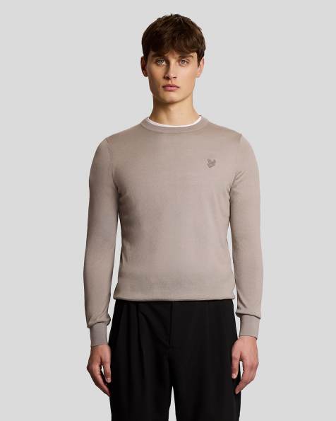 Lyle & Scott tonal eagle merino crew neck jumper in cinder - view 1
