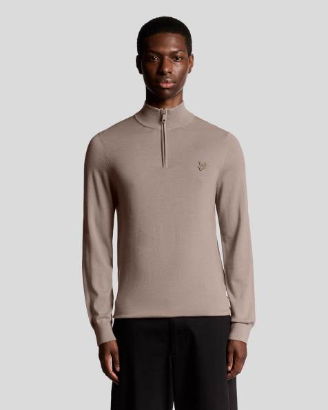 Lyle & Scott tonal eagle merino quarter zip jumper in cinder - view 1