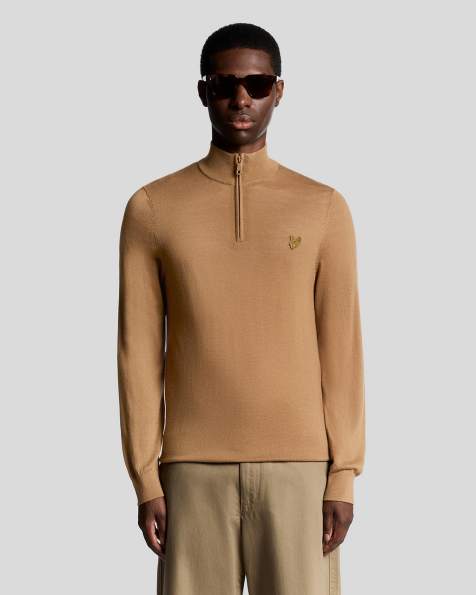 Lyle & Scott tonal eagle merino quarter zip jumper in nomad  