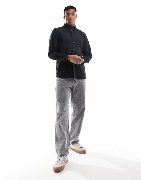Lyle & Scott Tonal Eagle plain oxford long sleeve shirt in black - view 1