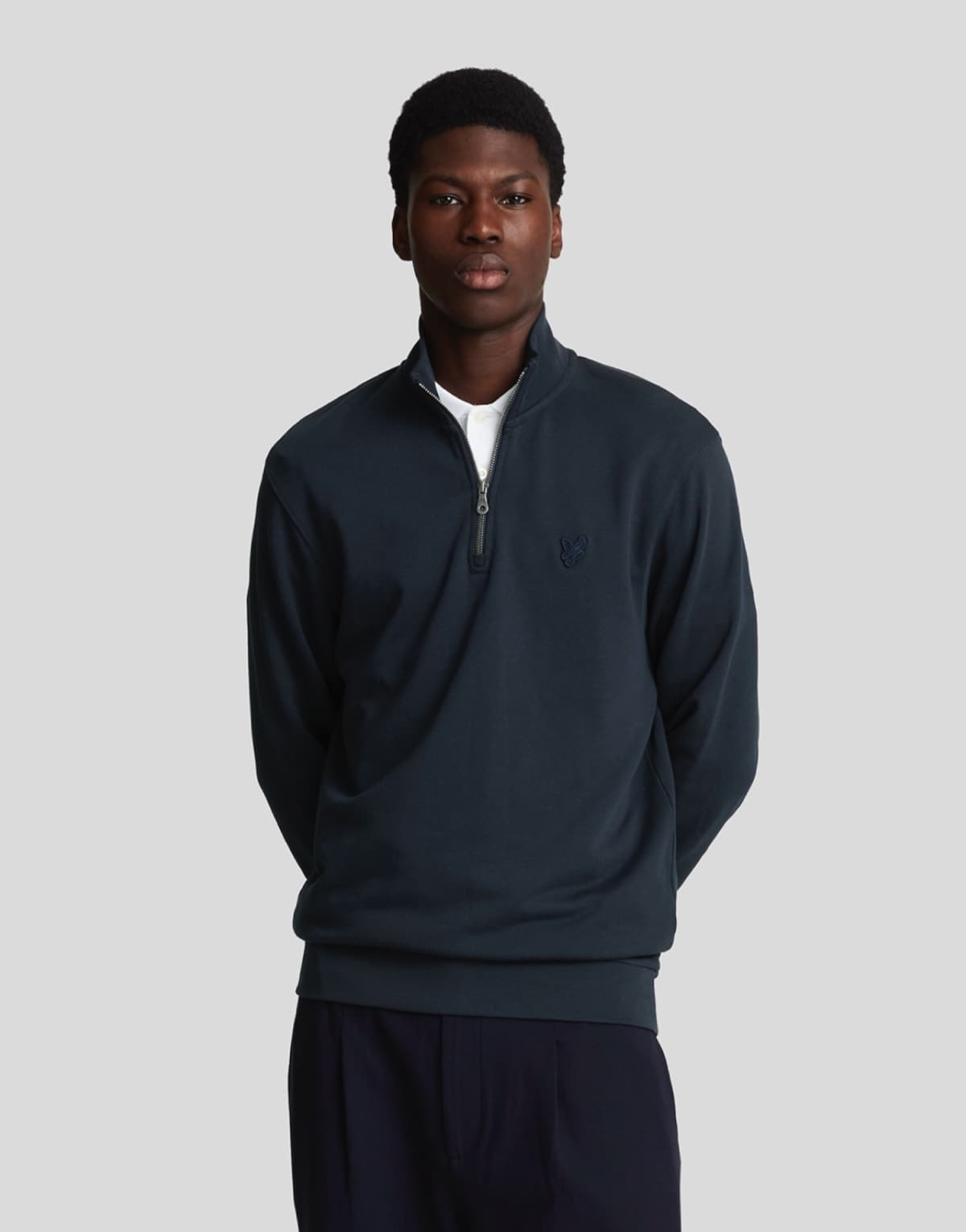 Lyle & Scott Tonal Eagle quarter zip sweat in dark blue