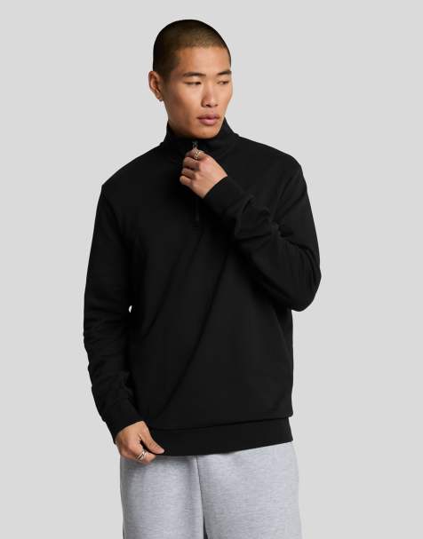 Lyle & Scott tonal eagle quarter zip sweat in jet black - view 1