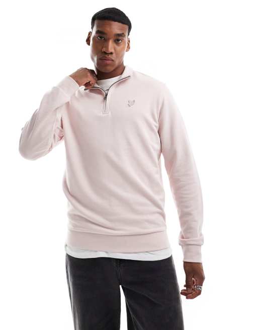 Lyle Scott Tonal Eagle quarter zip sweat in pink