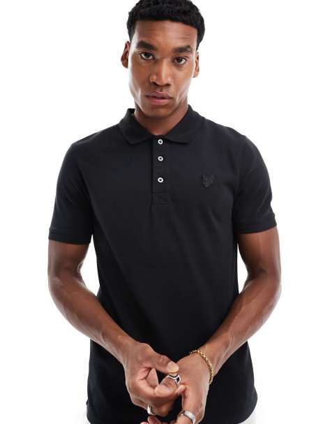 Lyle & Scott Tonal Eagle short sleeve polo shirt in black - view 1