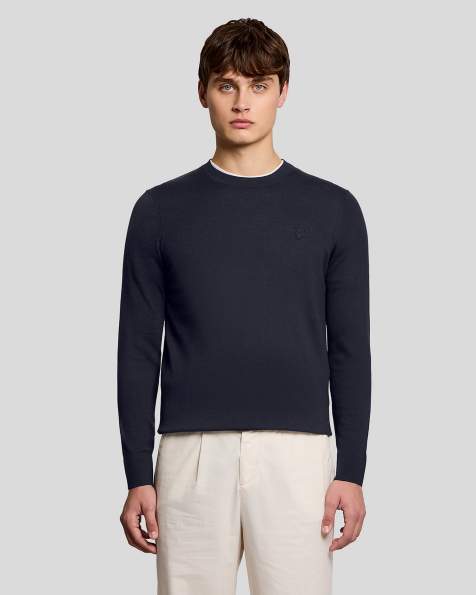 Lyle & Scott tonal superfine crew neck jumper in dark navy - view 1