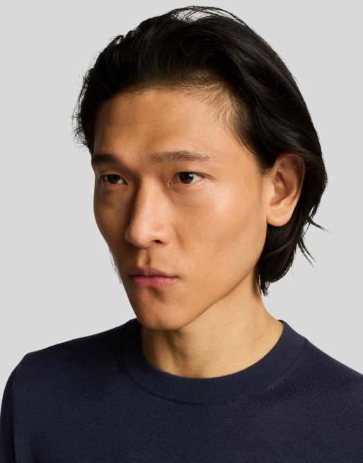 Lyle & Scott tonal superfine crew neck jumper in dark navy  , 4 of 7