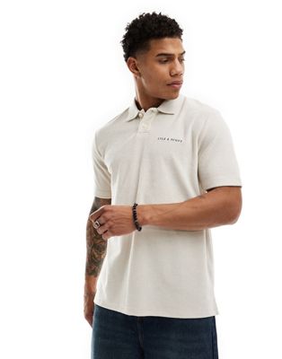 Lyle & Scott towelling embroidered logo polo in beige