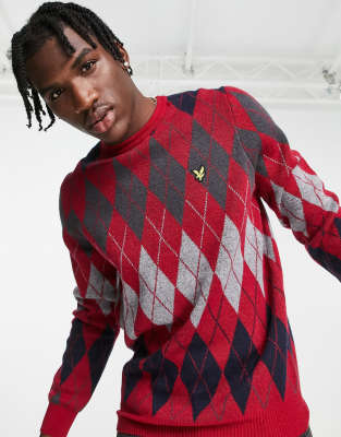 Lyle & Scott Vintage argyle crew neck jumper in red