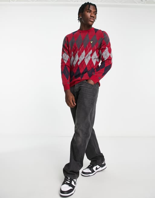 Lyle & Scott Red, White, & Black Argyle Sweater - Orlando Vintage